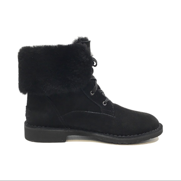 UGG Weylyn Shearling Cuff Ankle Boots -Black Suede -US 9.5 -NEW - Picture 4 of 8
